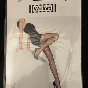 Wolford Black Sheer Patterned Tights with Leaf Motif Small